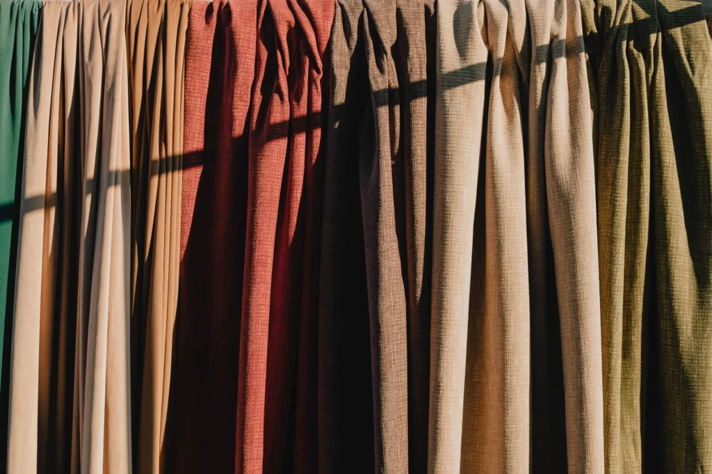 Explore the sophisticated array of textured draped fabrics highlighted by dramatic shadows.