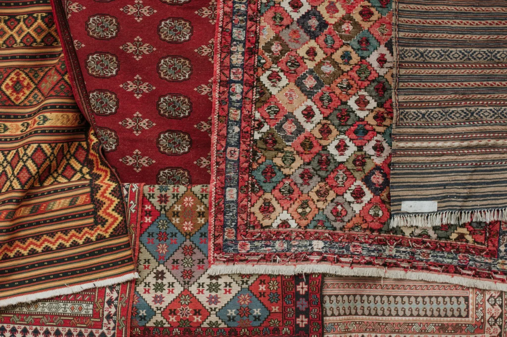 red white and black floral textile